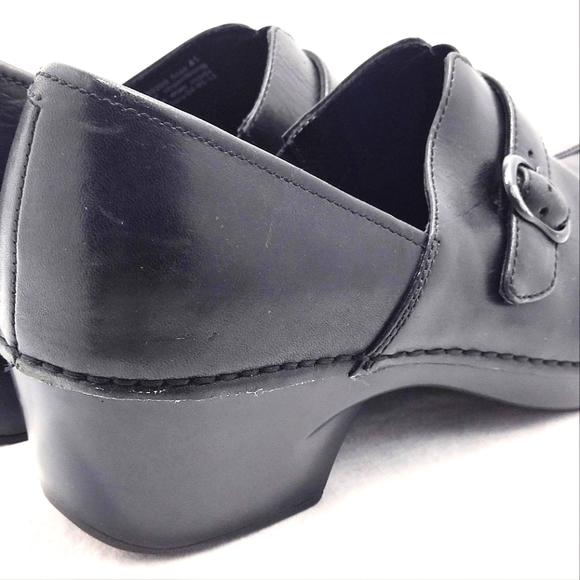 Dansko Tamara Black Leather Slip-On Clogs With Adjustable Strap - Picture 9 of 16